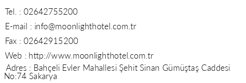 Sakarya Moonlight Hotel telefon numaralar, faks, e-mail, posta adresi ve iletiim bilgileri